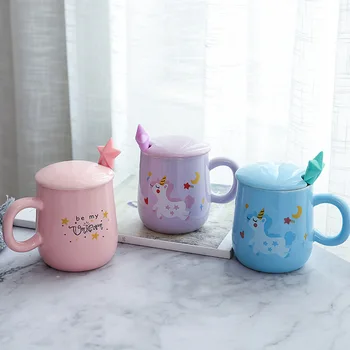  Kava Bubalo s Единорогом iz Crtića XINCHEN s Poklopcem i 3D Zvjezdane Žlicom, Pink Kava Šalica za Čaj s Mlijekom, Kreativni Dar za Djevojčice