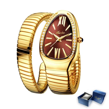  Modni Brandovi MISSFOX Luksuzni Zlatni Sat U Obliku Zmije Ženski Ručni Kvarcni Sat Od Nehrđajućeg Čelika S Dijamantima Vodootporan Satovi Lady Dar Reloj