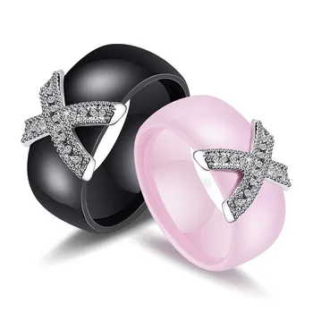  KOtik Modni Nakit Donje Prsten S Kristalno AAA 8 mm X Križ Keramički Prstenovi Za Žene Zaručnički Prsten na Dar