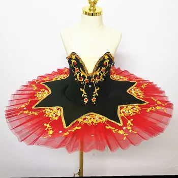  Novi Stručni Balet Suknje-bala, Crno-Crvena Dječje Suknja, Kostim Za Trbušni Ples, Haljina sa Zlatnim Vezom