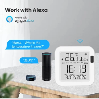  Senzor vlažnosti WiFi Senzor Temperature Smartlife S pozadinskim Osvjetljenjem za Pametne kuće, Rad s Alexa Google Assistant