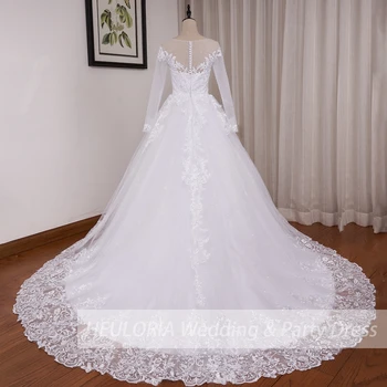  Loptu haljina Princeza vjenčanicu sa dugim rukavima djeveruša haljina s V izrez plus size haljina de mariee Čipkan svadba haljina s beaded