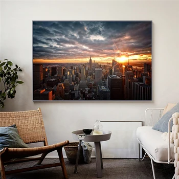  New York Pogled na Zalazak sunca Platnu Slike Zidne Umjetničkih Plakata i Grafika Склайн Manhattana Zidni Umjetničke Slike za Dnevni boravak