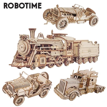  Robotime Rokr 3D Puzzle Kreće Lokomotiva, Automobil, Džip U Skupu Igračku kao Poklon za Djecu i Odrasle, Drveni Model, Postavlja Građevinskih Blokova