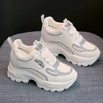  Bijele cipele na skrivenom petu, Funky Ženske cipele, Novo 2021, Prozračna Univerzalni Casual cipele s debelim Potplatima, Udobne ženske Patike