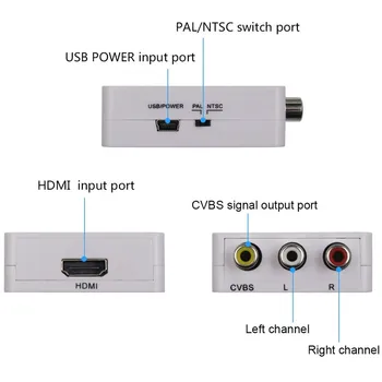  МОНТИРОВАНИЕHDMI2AV RCA/CVSB L/R Video HDMI kompatibilan AV-масштабирующий adapter HD Video Converter Box 1080P Podrška NTSC PAL